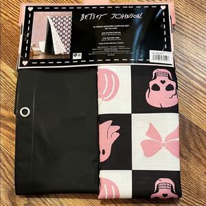 Betsey Johnson Pink and Black Skull Shower Curtain